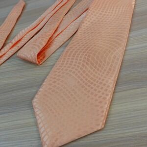 Neck Tie Men Orange Wavy Diamond Grid Satin Peach Pastel Wide Easter LUCASINI
